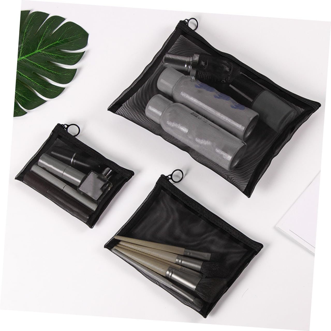 DECHOUS Trousses de Maquillage Rangement Personnel Fermeture Éclair Lisse et Résistante Grosse Capacité Lot de 3 en Nylon Noir Voyage