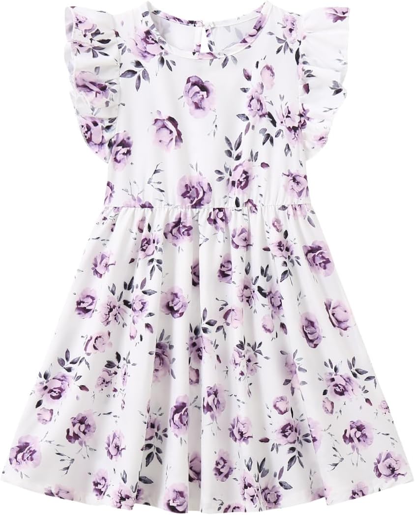 3 Pack Girls Summer Dress Floral Dresses Flutter Sleeve Sundress Kids Casual Dresses for Beach Party 3-14 Years