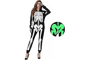 Womens Halloween Costumes Skeleton Jumpsuit with Gloves