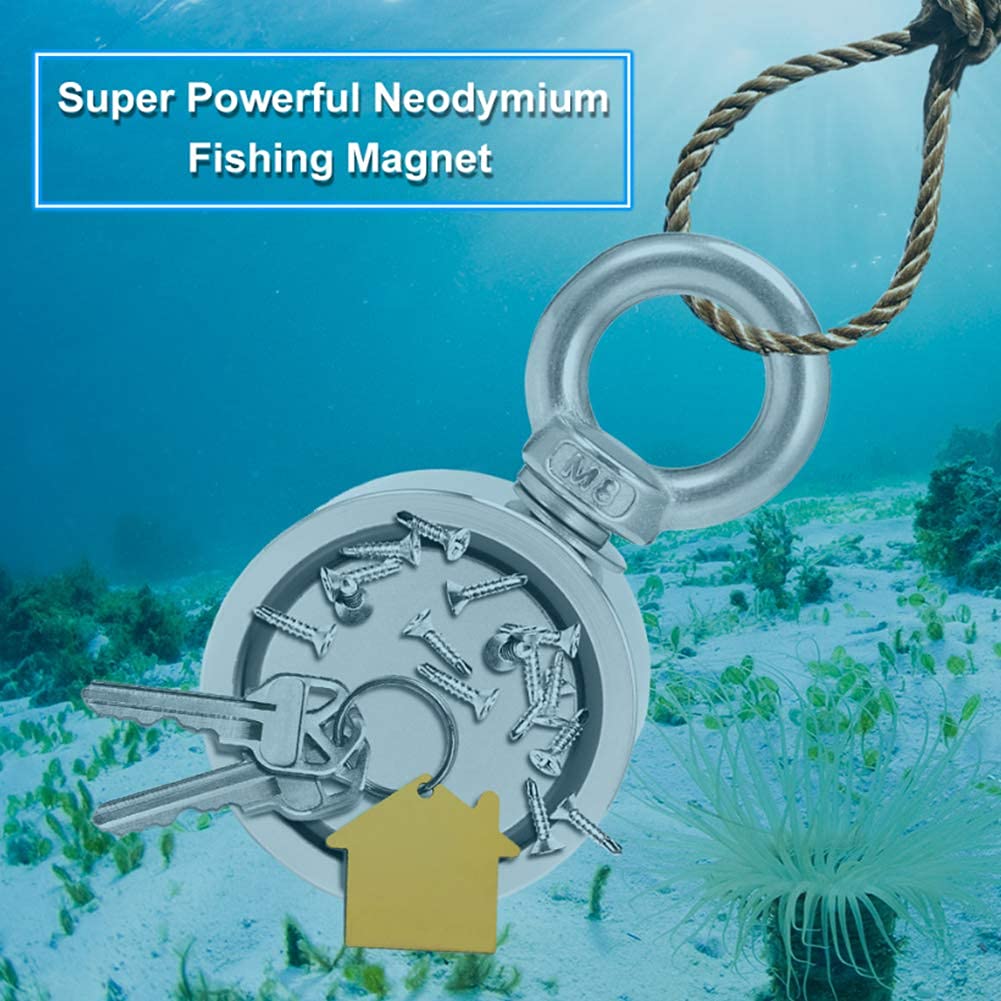 Dwustronne Wędkarstwo Z Magnesem Neodymowym, Okrągły Neodymowy Hak Magnetyczny Z Liną, Haki Magnetyczne Do Połowu Magnesów I Ratownictwa W Rzece, 60mm
