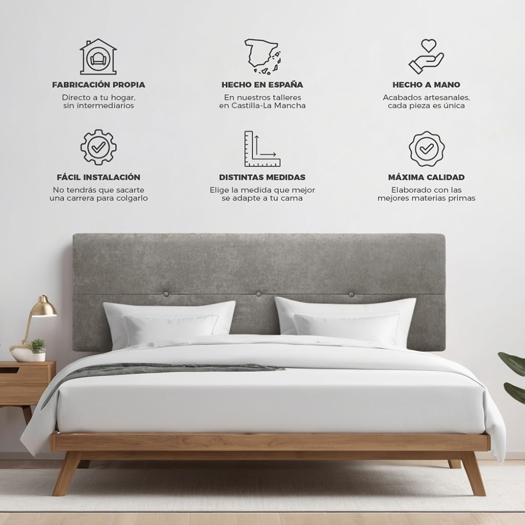 SUENOSZZZ - Cabecero de Madera Jazmin, tapizado Acolchado, en Tela Rio17 Color Turquesa Cabeceros Madera para Dormitorio | Cama Matrimonio | Cama Juvenil | Camas de 135 cm, 140 cm, 150 cm, 160 cm