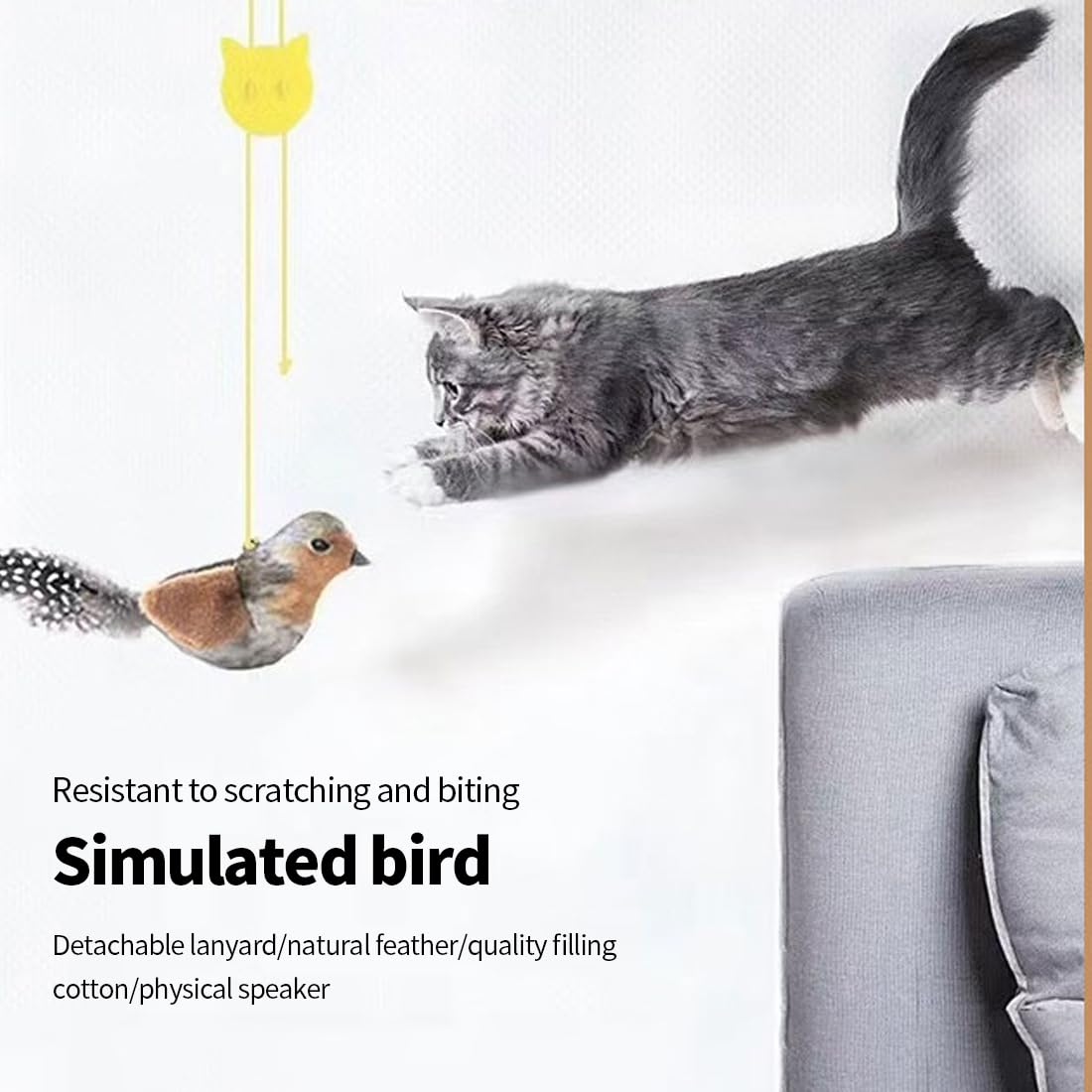 2 unidades juguetes interactivos para gatos, ratones colgantes con plumas y sonido realista, para marco de puerta, sin baterías, cola de ratón con plumas