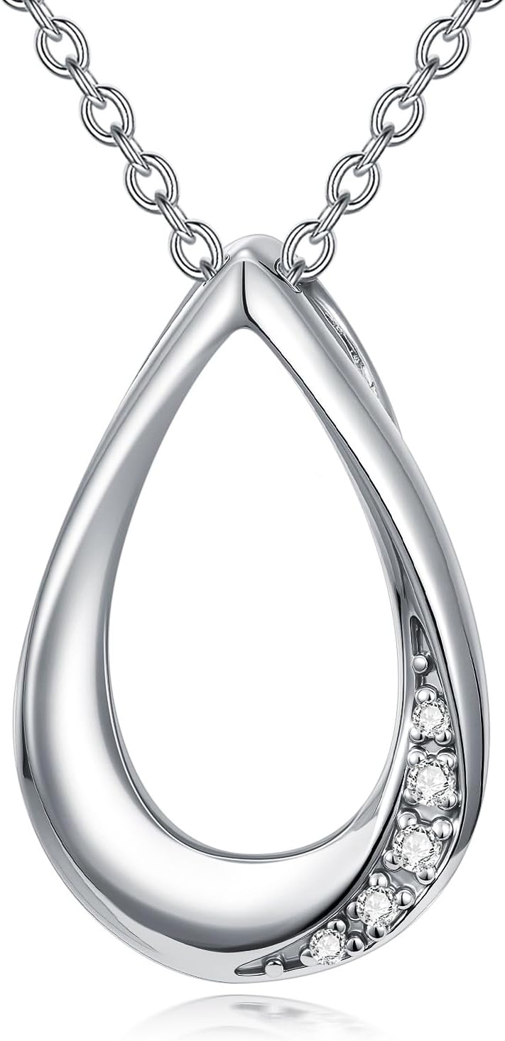 Diamond Teardrop Necklace 925 Sterling Silver Teardrop Pendant Necklace with 18 Inch Extension Chain Dainty Minimalist Jewelry Gift for Women