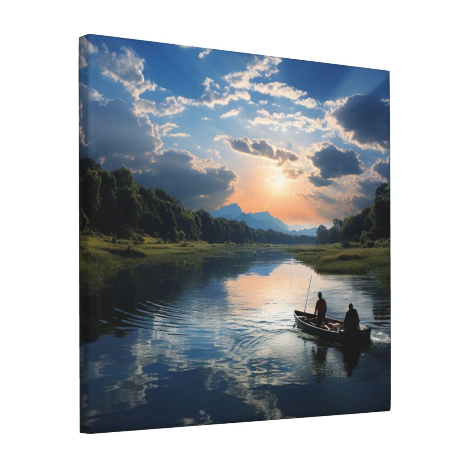 KLOPH Fishing Scenic Canvas Wall Art for Living Room 12"x12" Modern Artwork Painting for Bathroom Hanging Canvas Prints Aesthetic Wallart for Bedroom Kitchen Office Wall Decor