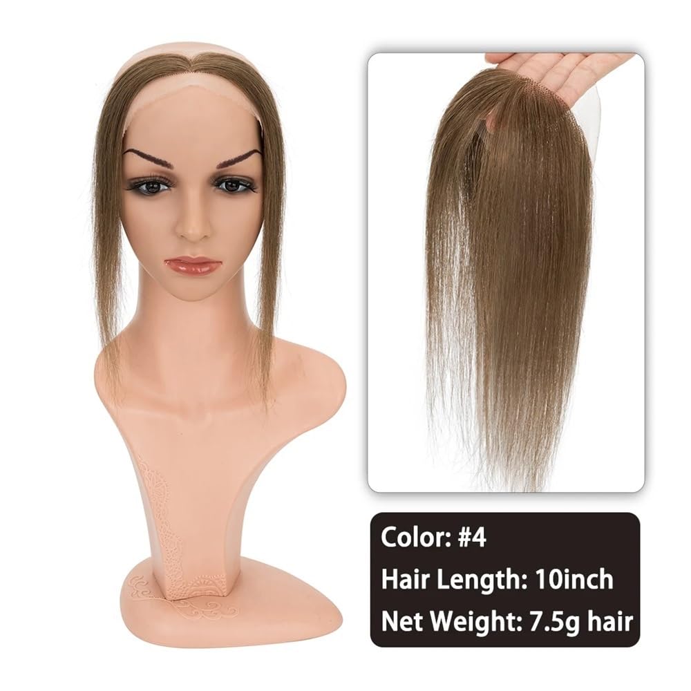 Topper for capelli da donna, in capelli umani, lunghezza 10 pollici, con attaccatura dei capelli naturale, for la perdita dei capelli, con gancio a mano, nodo singolo, invisibile(Medium Brown)