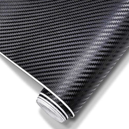 SIA VENDORS Self Adhesive Vinyl Carbon Fiber Textured Sheet Roll Car Wrapping Sticker Decal Film Car DIY Interior Exterior (24 X 80 Inch, 3D Black Carbon)