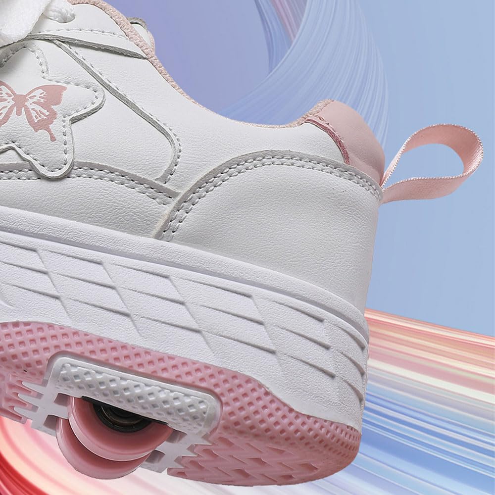 ENEN Papillon Chaussure Roller Fille, Basket Roller pour Enfan Chaussure a Roulette Garcon Fille Garçons Roues Basket a Roulette Adolescents pour Extérieur