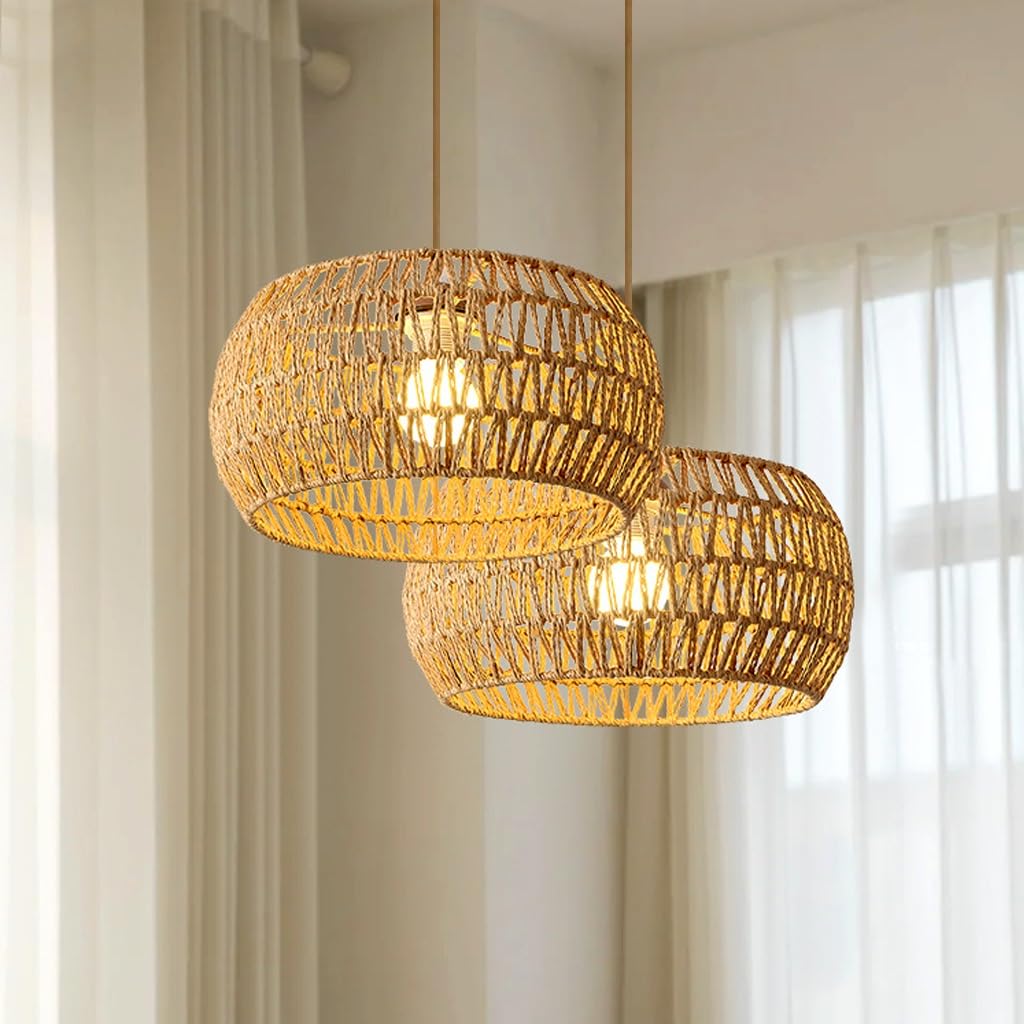 E27 Lampada A Sospensione Rustica Lampadario Rattan Paralume Rattan Lampadario Soggiorno A Sospensione Lampadario Vimini Boho Plafoniera Per Cucina Sala Sala Da Pranzo Camera Da Letto(A)