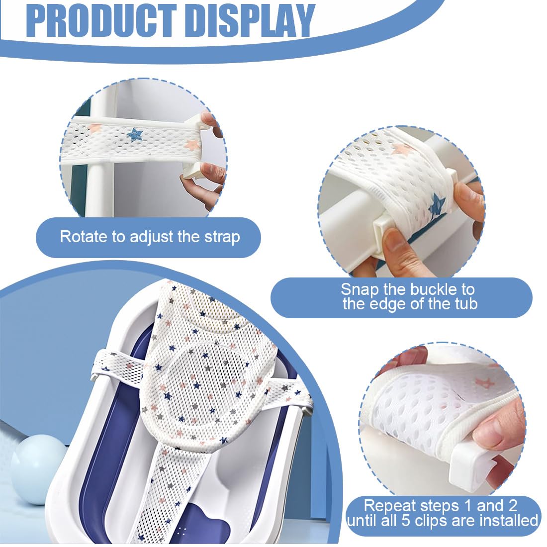 Hamac de Bain pour Bébé Antidérapant, Coussin Baignoire Antidérapant, Filet de Siège Pliable pour Bébé 0 à 36 Mois