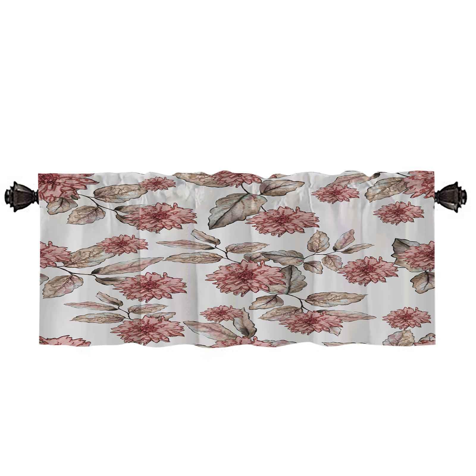 Valances for Windows 1 Pack 52" W X 18" L Window Kitchen Curtains Lpattern Leaves Flowers Floral Background Watercolor The Bathroom Cafe Basement Curtain Small Bathroom Window