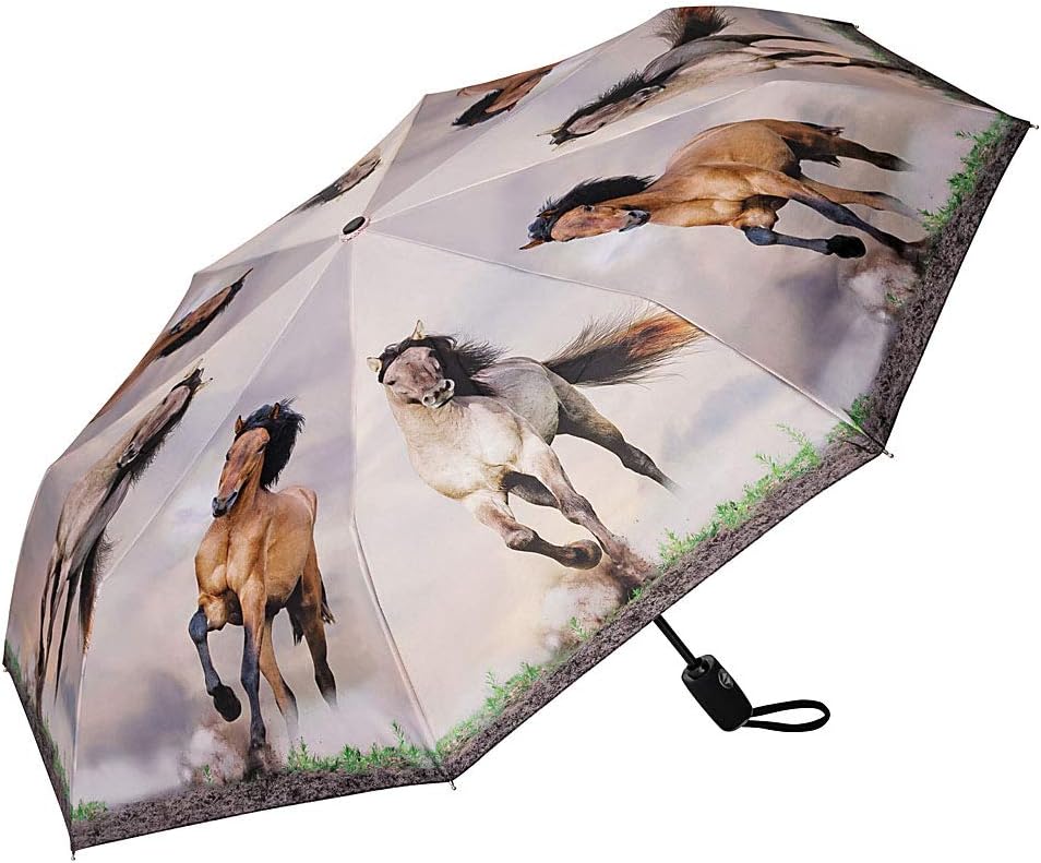 VON LILIENFELDFolding Pocket Umbrella Automatic Lightweight auto Open Telescopic Motif Women Men Children Wild Horses