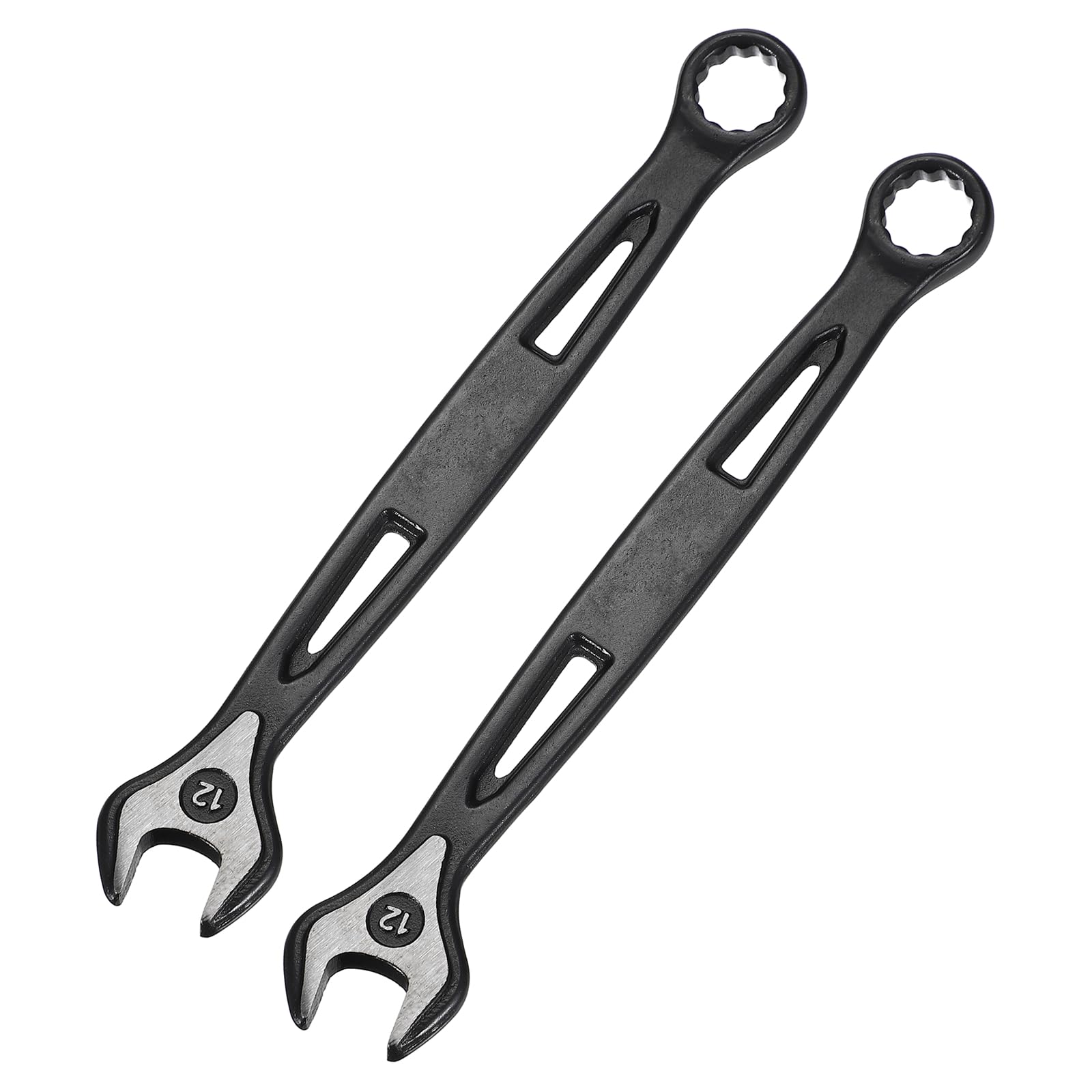 sourcing map 2pcs Combination Wrench 12mm Metric Extra Long 12-Point Box and Open End Carbon Steel Double Ended Industrial Grade Spanner for Automotive Furniture Machinery DIY Repair, Black