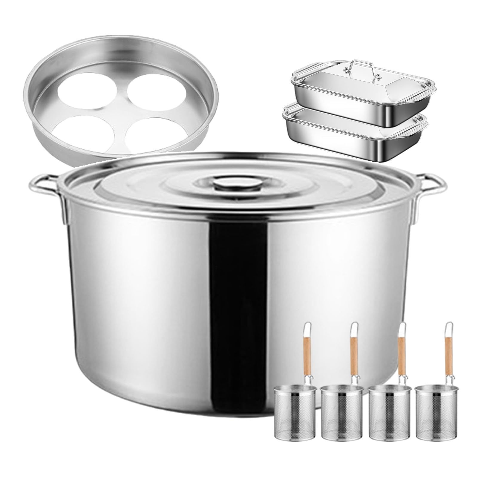Cuiseur à pâtes commercial 3/4 trous, ensemble de marmites à pâtes avec panier-filtre et couvercle suspendu, batterie de cuisine pour la cuisson des fruits de mer, légumes et viandes, solide et durabl