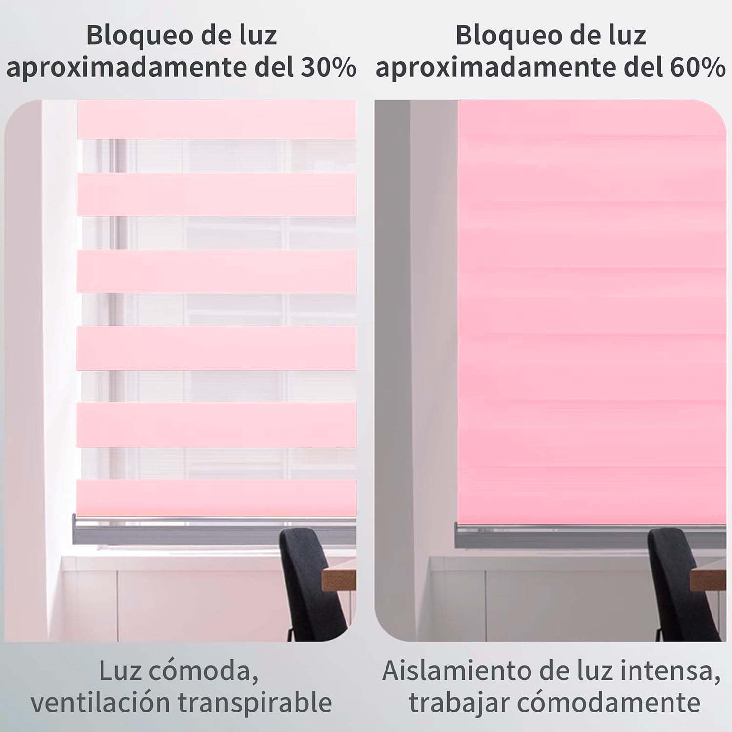 BESCH Estor Enrollable Doble Capa Noche y Día - Persiana Enrollable Interior Translúcida y Oscurecido para Ventanas 120x200CM (Rosa)