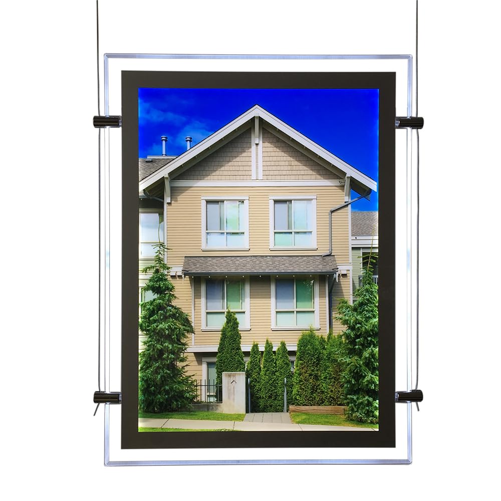Affiche LED acrylique A4, cadre photo, boîte lumineuse, support de panneau pour vitrine immobilière, écran suspendu (suspendu verticalement, 4 unités A4 par groupe)