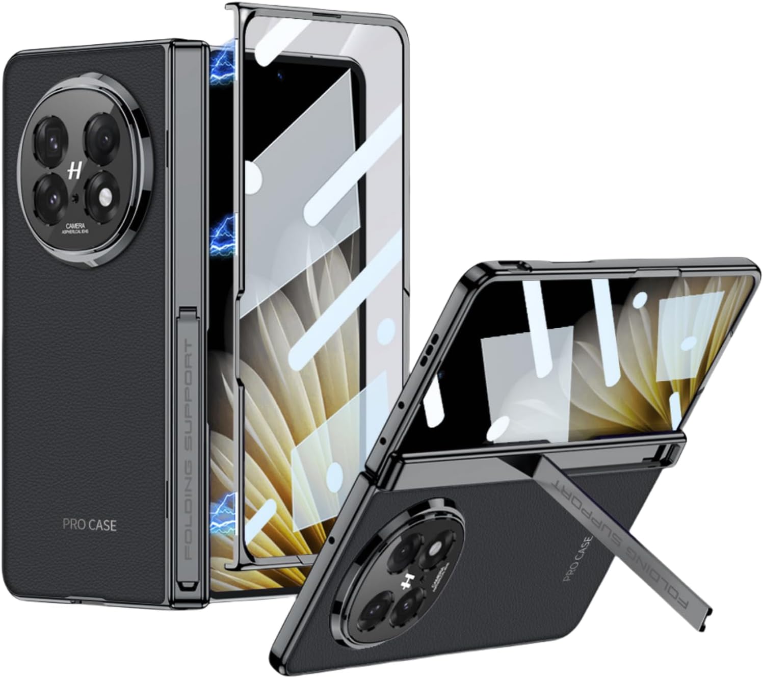 for Oppo Find N5 case, Integrated Screen Protector Film Case, Electroplated Frame, Premium Leather Phone Cover (Black)