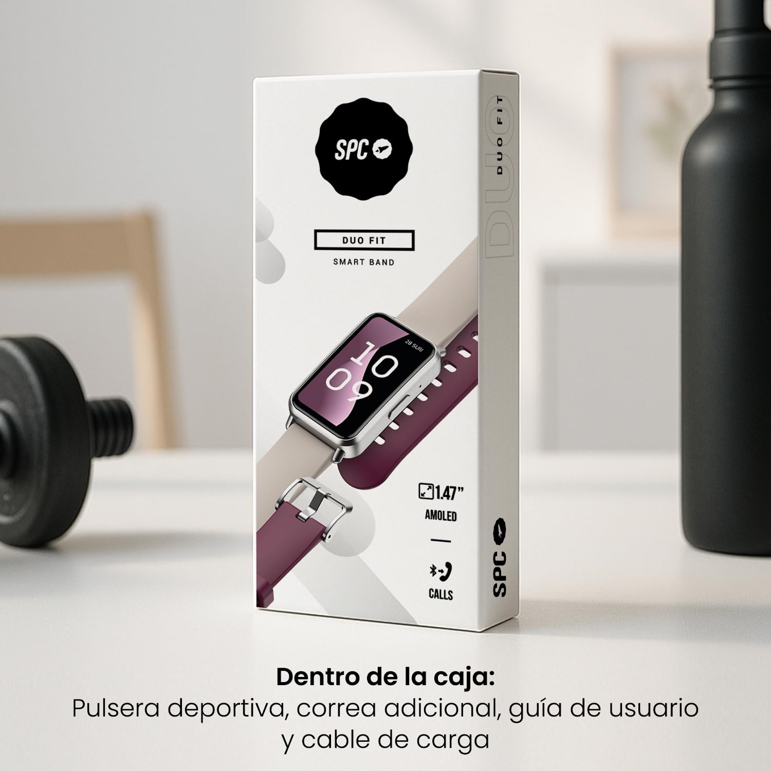 SPC Duo Fit - Pulsera Deportiva con Pantalla AMOLED 1,47” | Llamadas Bluetooth y notificaciones | +100 Deportes | 2 Correas Incluidas (Beige y Granate) | Batería hasta 8 días | IP68 | App Smart You
