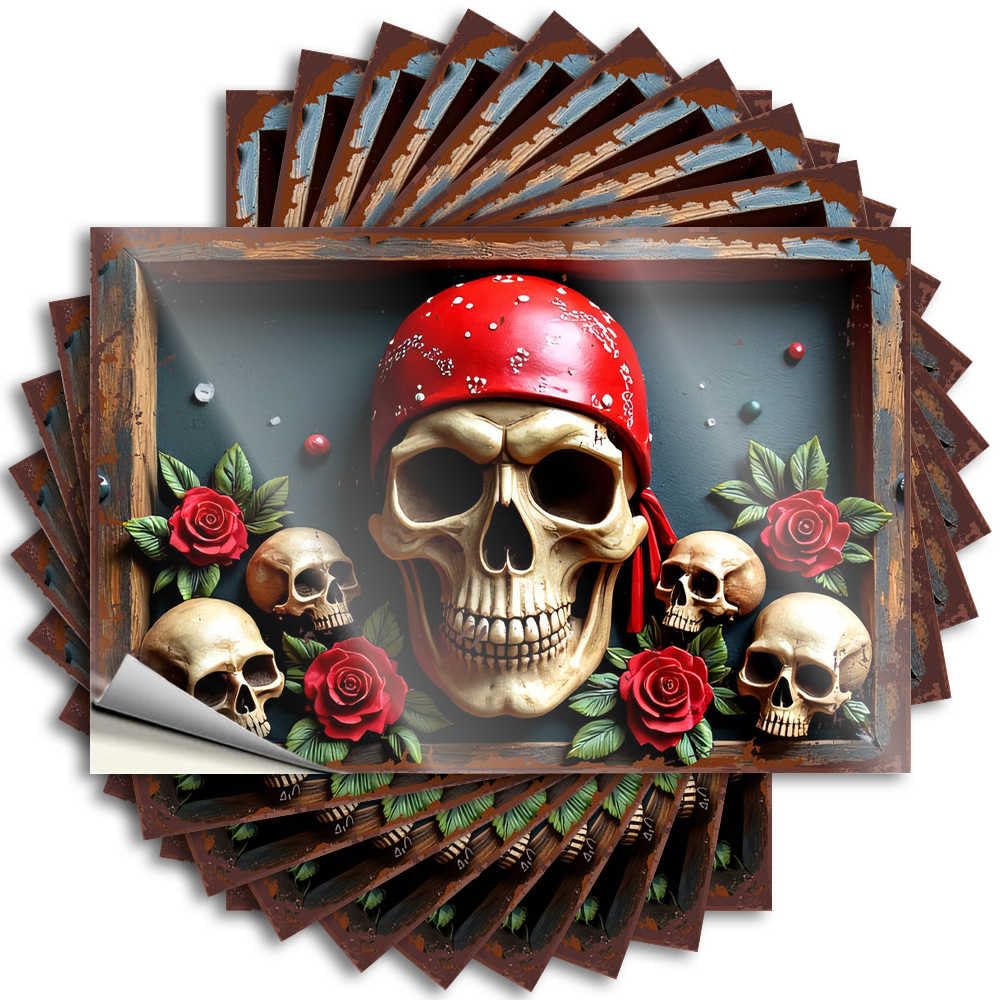 Lettering Sticker Teen Stuff Vinyl Sticker | Skulls, Roses, and Red Bandana: A Gothic Art Composition Unique for Gamer Use(8X12CM)