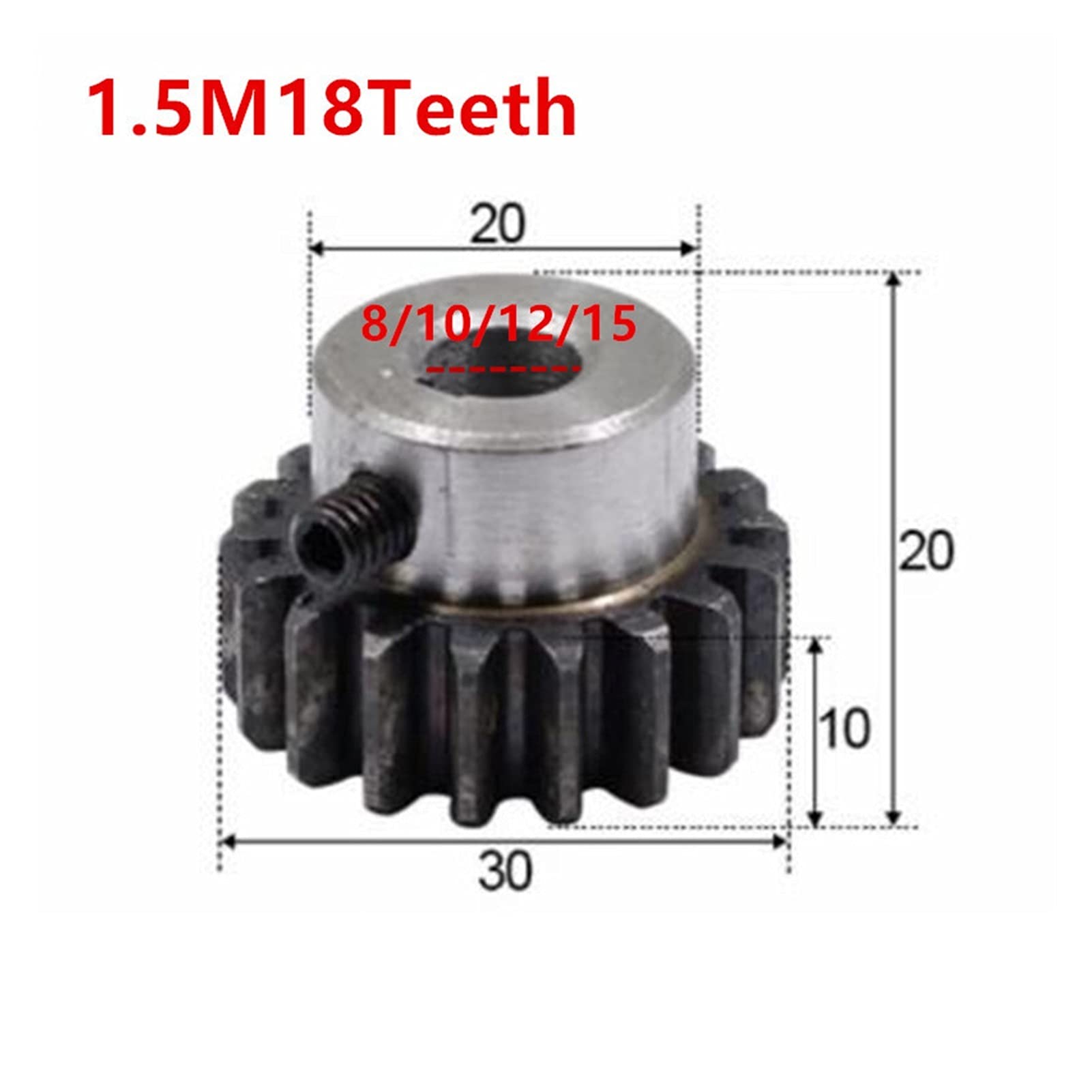 TMP1105 1.5M 18Teeth Spur Gear with Stage Metal Motor Boss/Convex Gear Inner Hole 8/10/12/15mm Gear Rack Transmission (Hole Diameter : 15mm)
