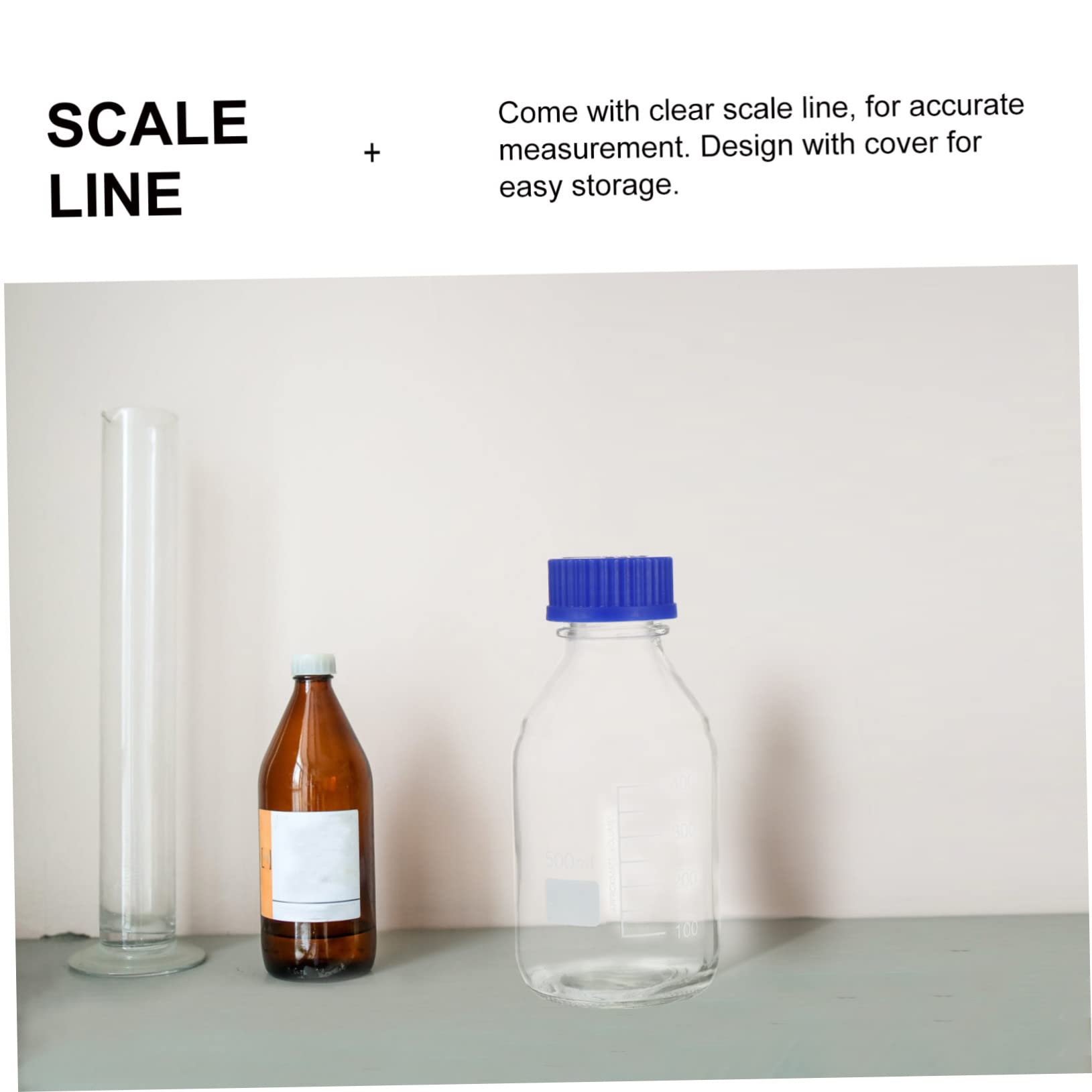 Round Lab Flacon de Réactif Chimique en Verre 500ml, 2 Pièces, Base Solide pour Recherche et Chimie, Stockage Précis des Liquides