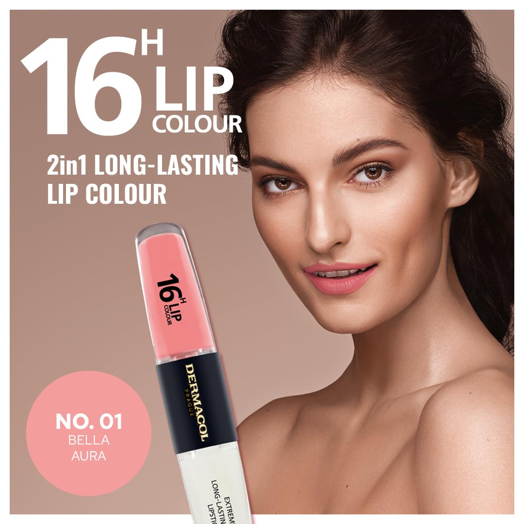 NEW Dermacol, 16-Hour Lip Colour, Highly Pigmented Glossy Lip Stain, Two-Phase Lip Plumper Gloss - Image 4