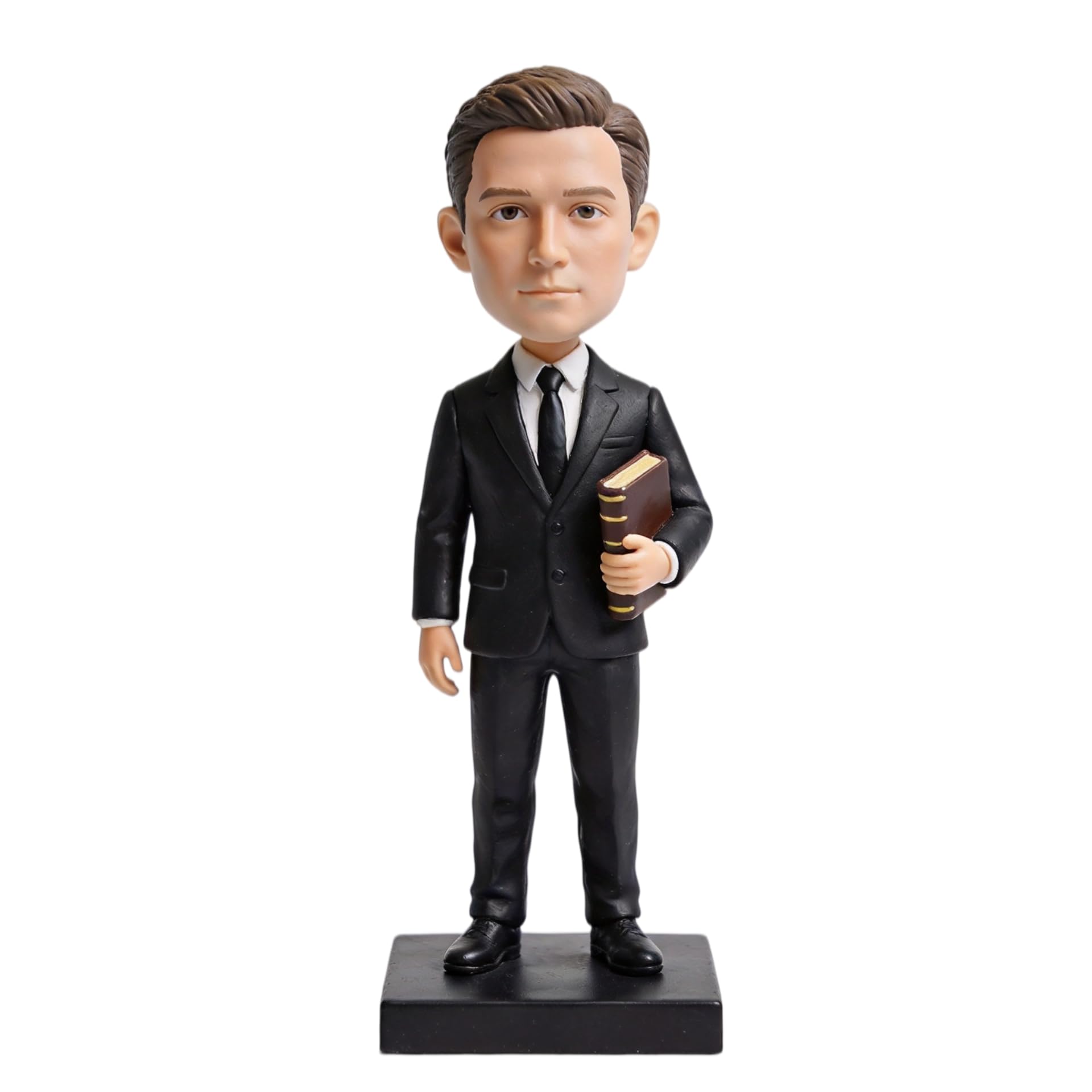 Figura 3D de cabeza de bobblehead, foto de abogado masculino en traje sosteniendo libros bobbleheads, adorno de escritorio personalizado, regalos para abogados, profesionales legales para