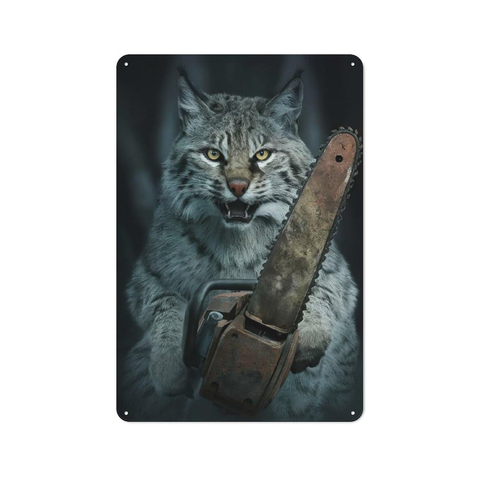 Junmoney Style-3 Bobcat With Chainsaw Retro Tin Wall Plaque 30X20cm For Home Office Or Studio, For Cooler-Month Interiors With Retro Character
