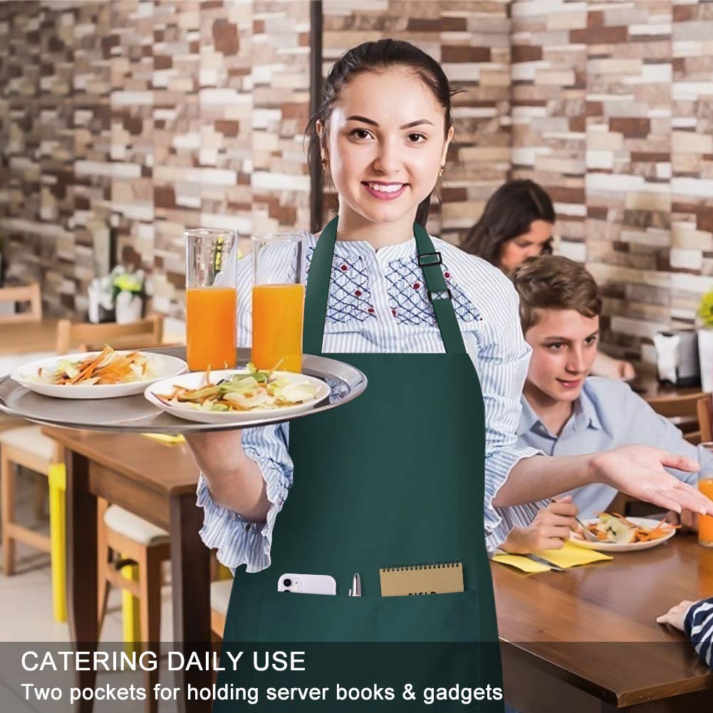Jubatus Delantales 100% algodón con 2 bolsillos cocina chef cocina delantal ajustable para mujeres hombres