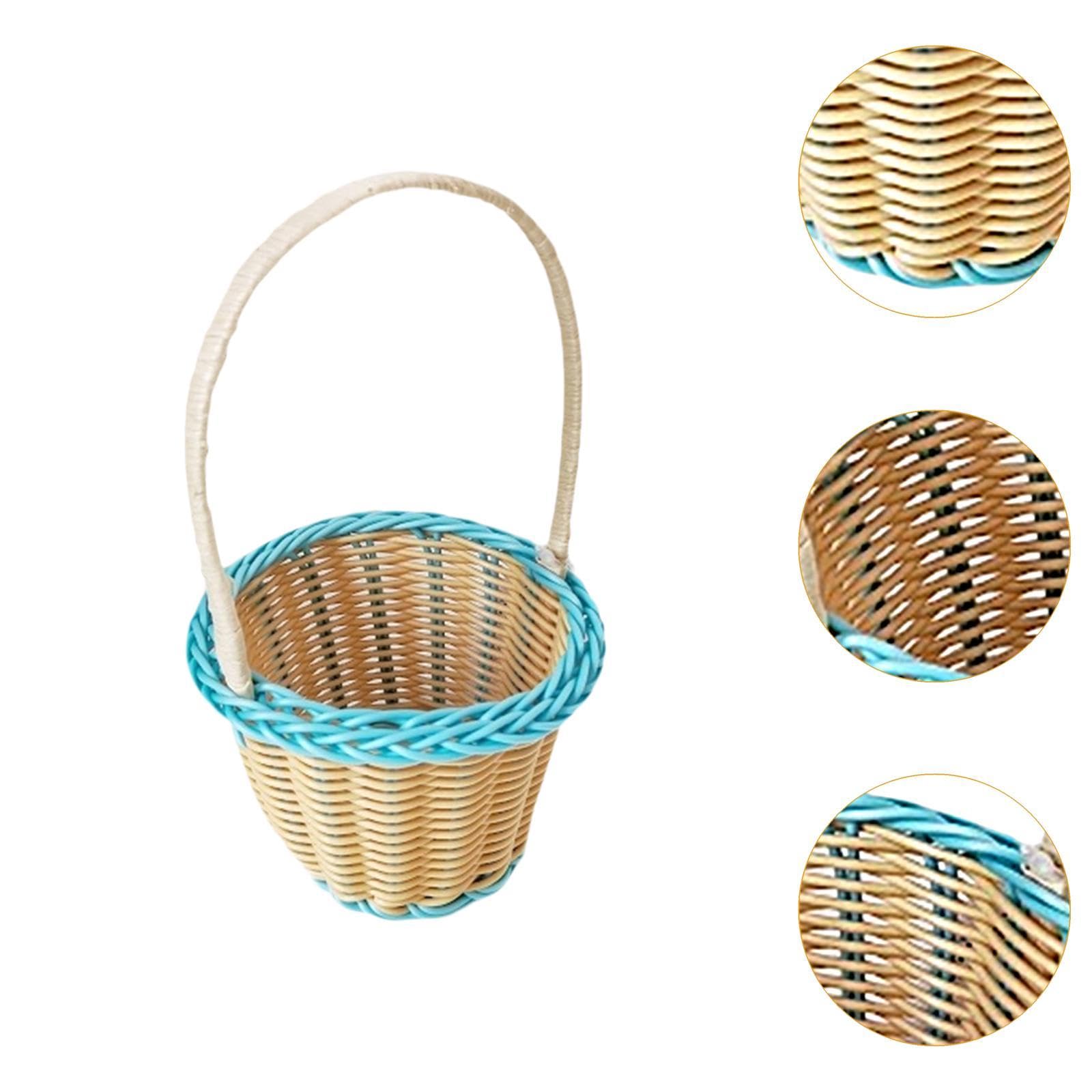 Qianly Rattan Baskets,Picnic Baskets Flower Girl Baskets,Flower Baskets for Picnic Gathering, Light Blue