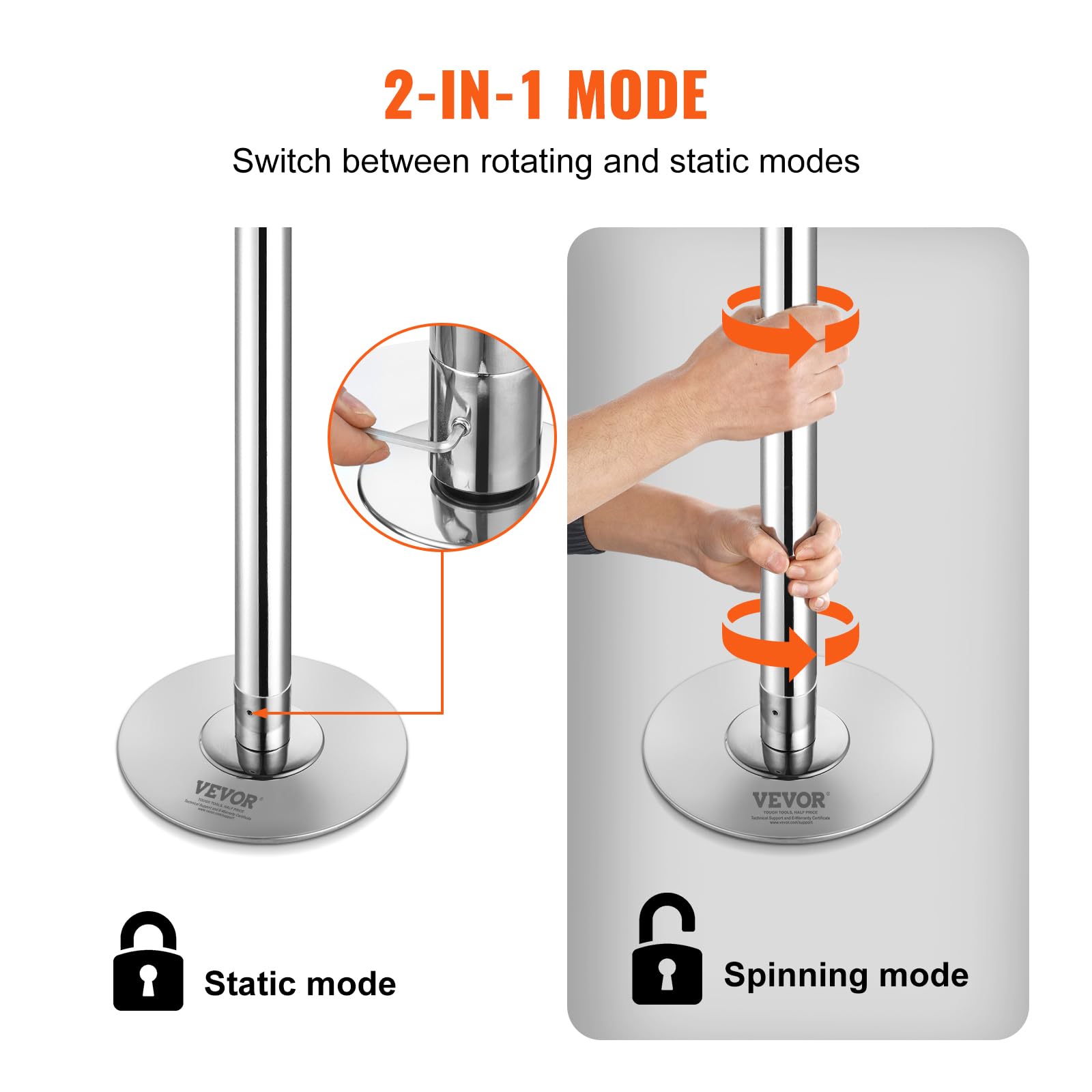 VEVOR Bastone da ballo professionale, kit di bastoncini da ballo statici per spinning, palo portatile rimovibile, palo in acciaio inossidabile resistente da 45 mm, asta fitness regolabile in altezza