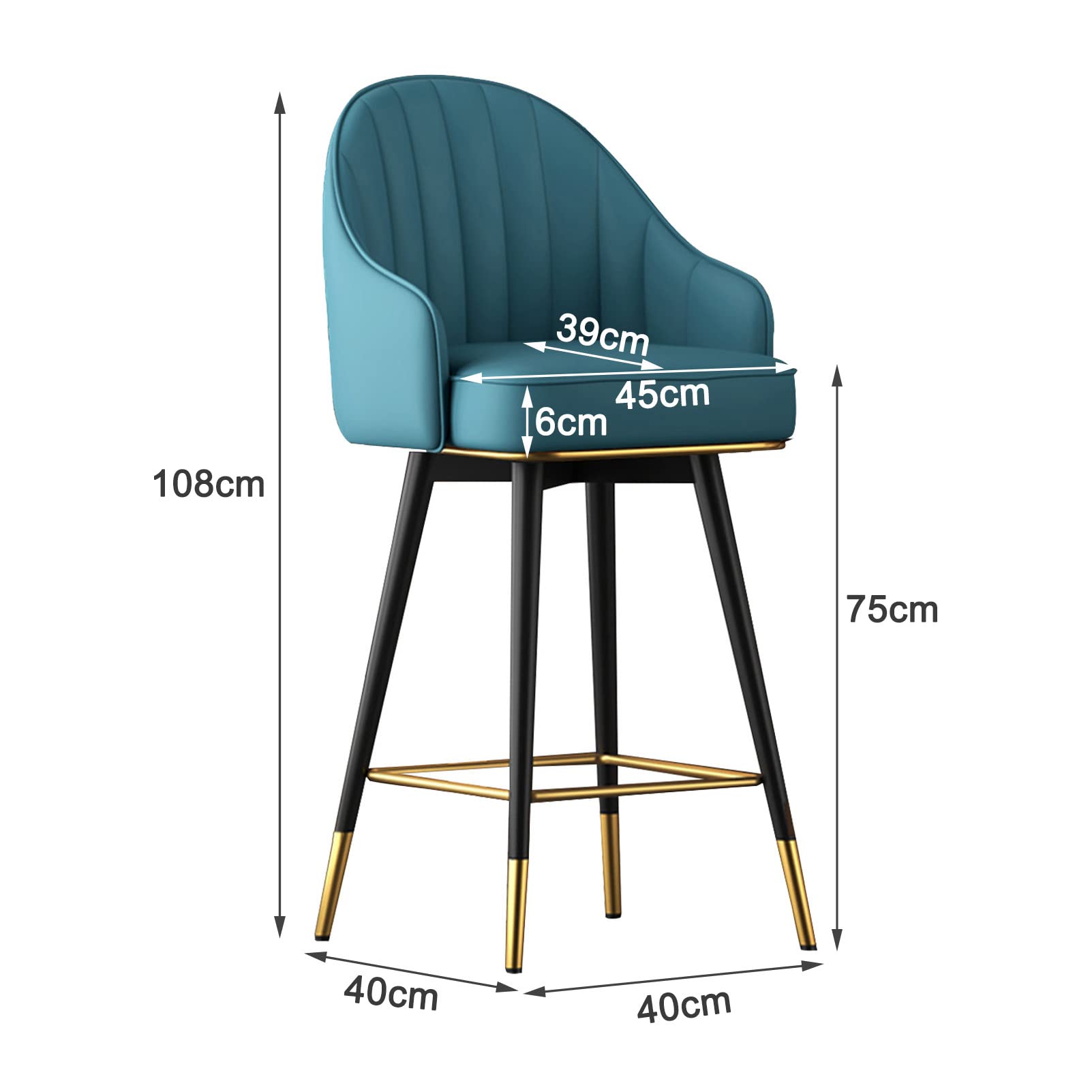Moderno juego de 2 taburetes giratorios de cuero con soporte para la espalda, taburetes de altura para encimera de cocina, para bistró, altura ajustable, 65 cm/75 cm, acento naranja para el hogar bar
