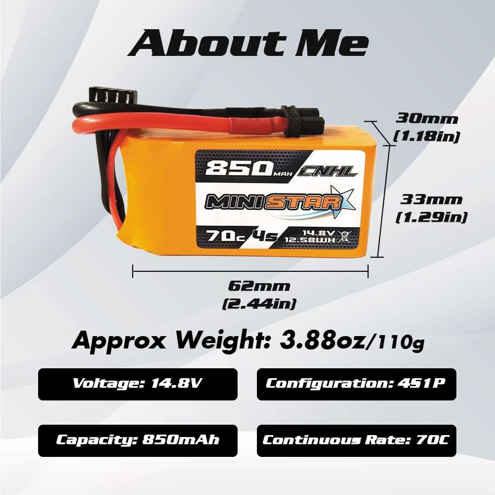 CNHL 4S Lipo Battery 850mAh 14.8V 70C with xt60 Plug for RC Airplane Helicopter Quadcopter FPV Racing Hobby Drone(2pcs)