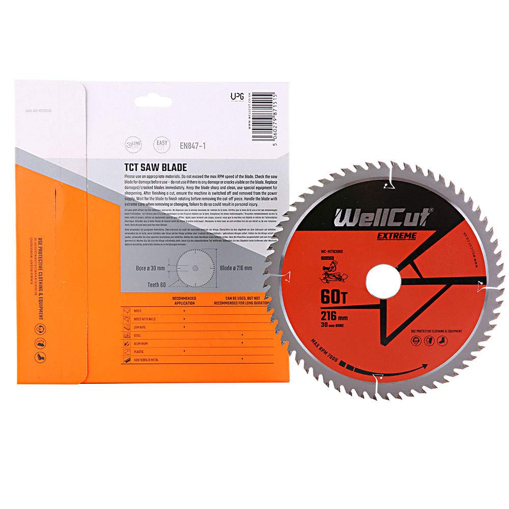 WellCut TCT - Lama per sega 216 mm x 60 T x 30 mm, adatta per LS0815, DWS777, DWS774, C8FSR, KGS216, confezione da 4