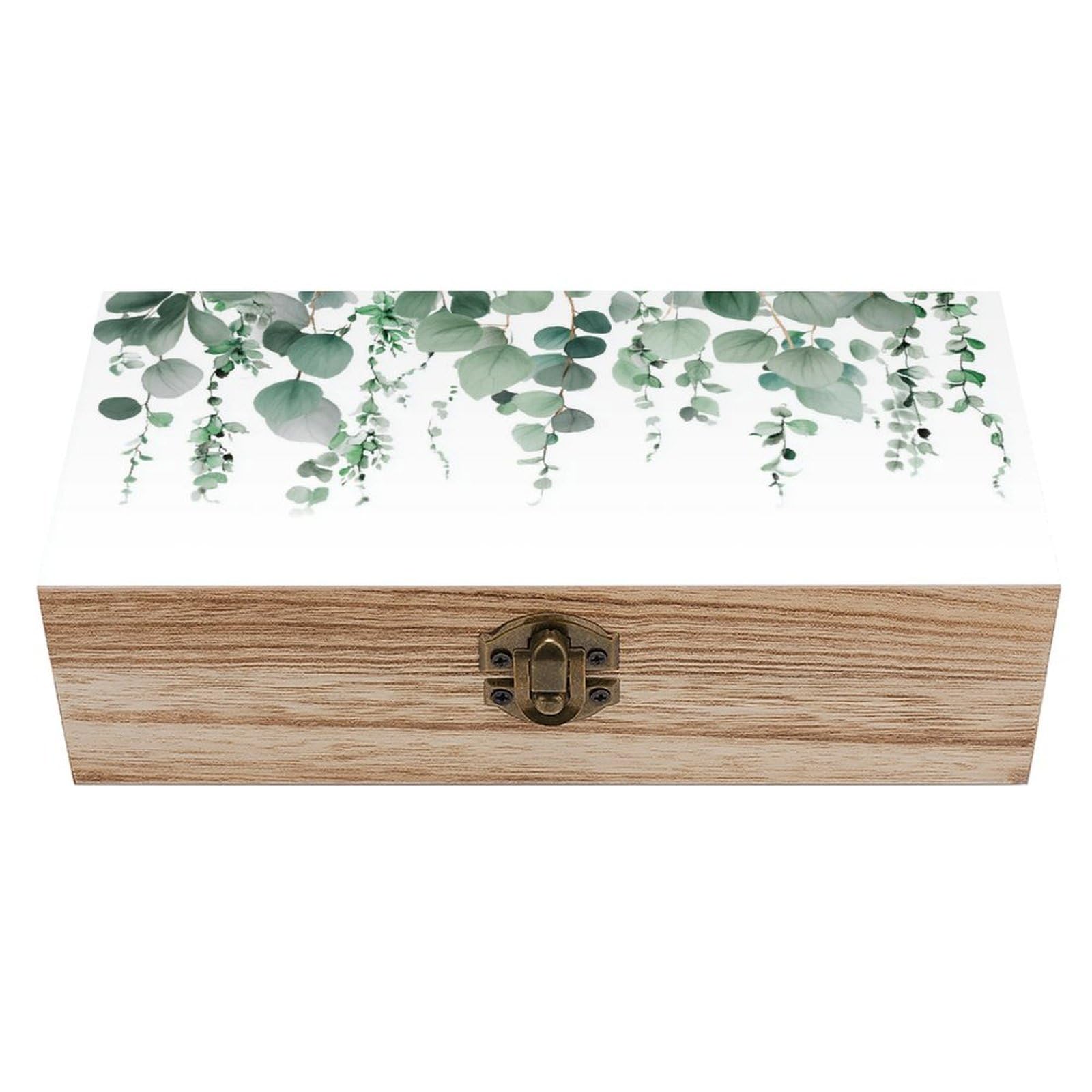 asbwuo Eucalyptus Leaves Wooden Storage Box with Hinged Lid