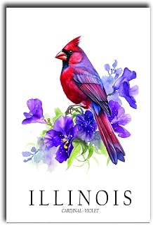MEIXI MOBILE Canvas Painting PicturesIllinois State Bird Art Print Illinois State Flower Illinois Wall Art Home Decor Contemporary Living Room Bedroom Office Modern Art Deco 20x30inch without Frame