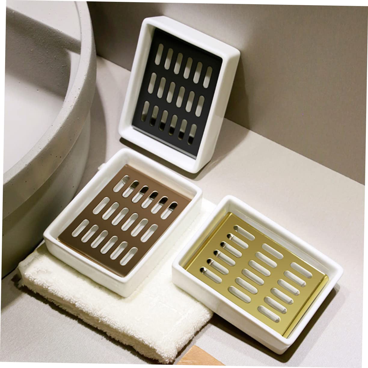 Jabonera de Cerámica y Acero Inoxidable de Doble Capa Negra