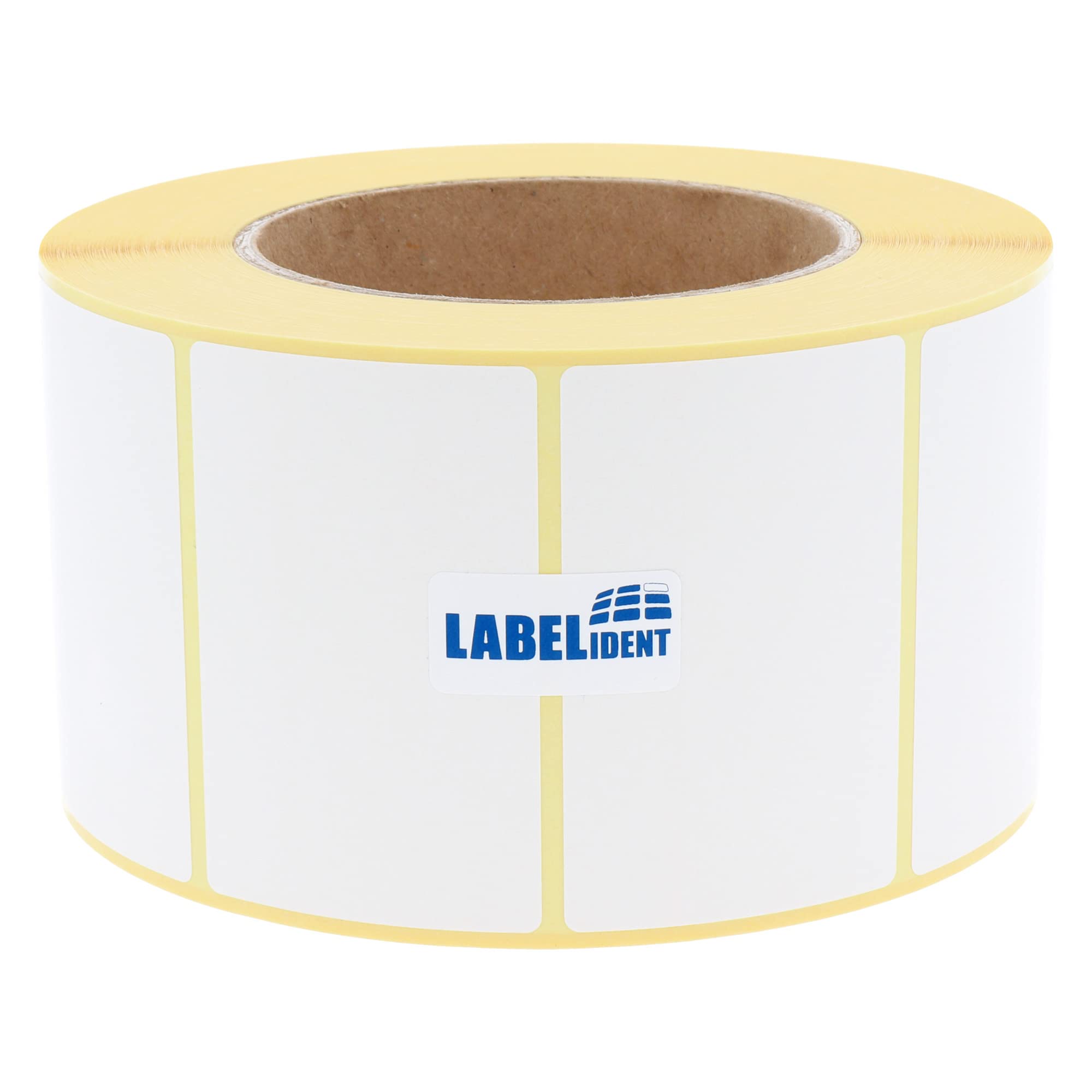 Labelident Thermoetiketten 70 x 45 mm - 6.000 Etiketten, 4 Rollen à 1.500 Etiketten 76 mm Kern | thermodirekt bedruckbar, selbstklebend und stark permanent haftend für Thermodrucker