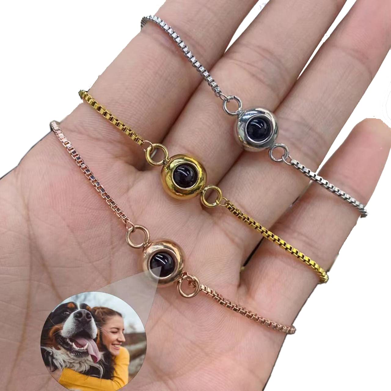 Custom Bracelet with Picture Inside Personalized Projection Bracelets for Couples 100 Languages ​​I Love You Birthday Anniversary Memorial Gifts for Her Him Women Friend