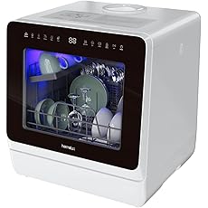 COMFEE' Portable Dishwasher, Countertop Dishwasher with 3 Place Settings, Mini Dishwasher with More Space Inside, 6 Programs, Auto-Open Drying, Touch Control, White