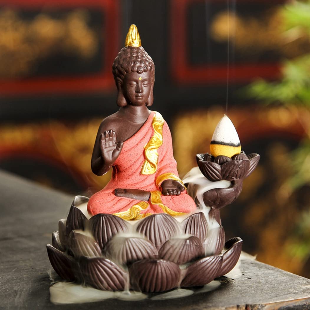 Brûleur d'encens Bouddha en argile violette artisanale pour déco zen