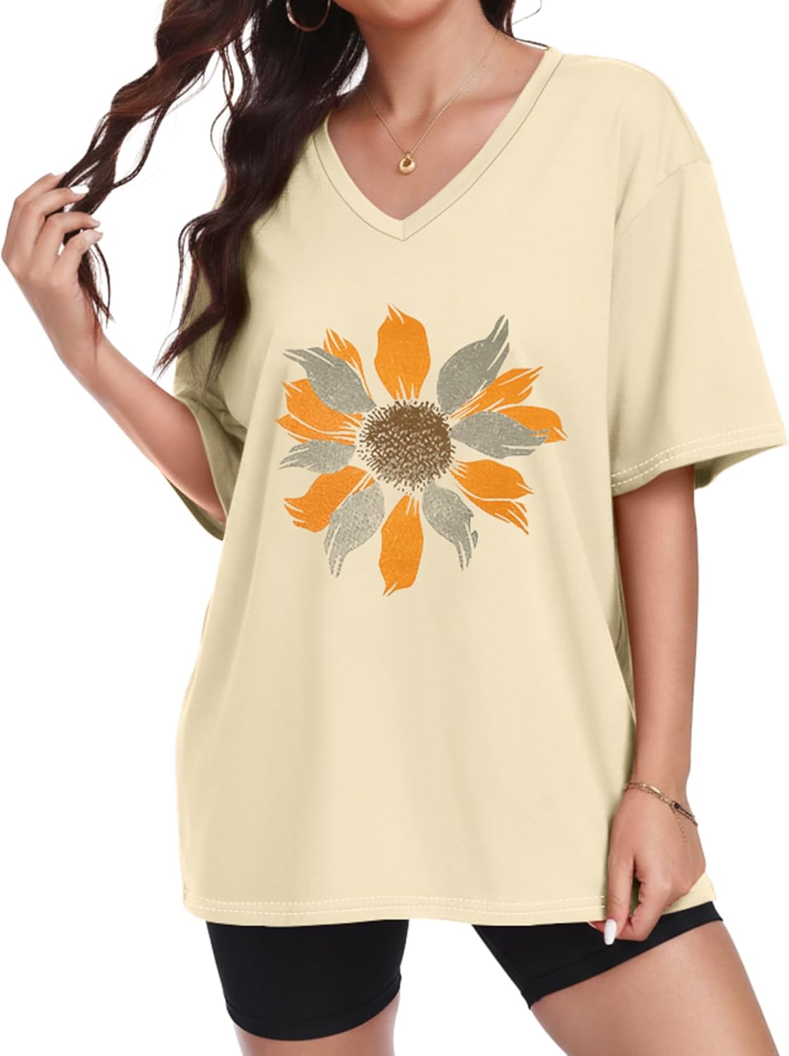 ADOREJOY Oversized Tshirts for Women V Neck Summer Graphic Tees Casual Short Sleeve Loose Tops - Image 8