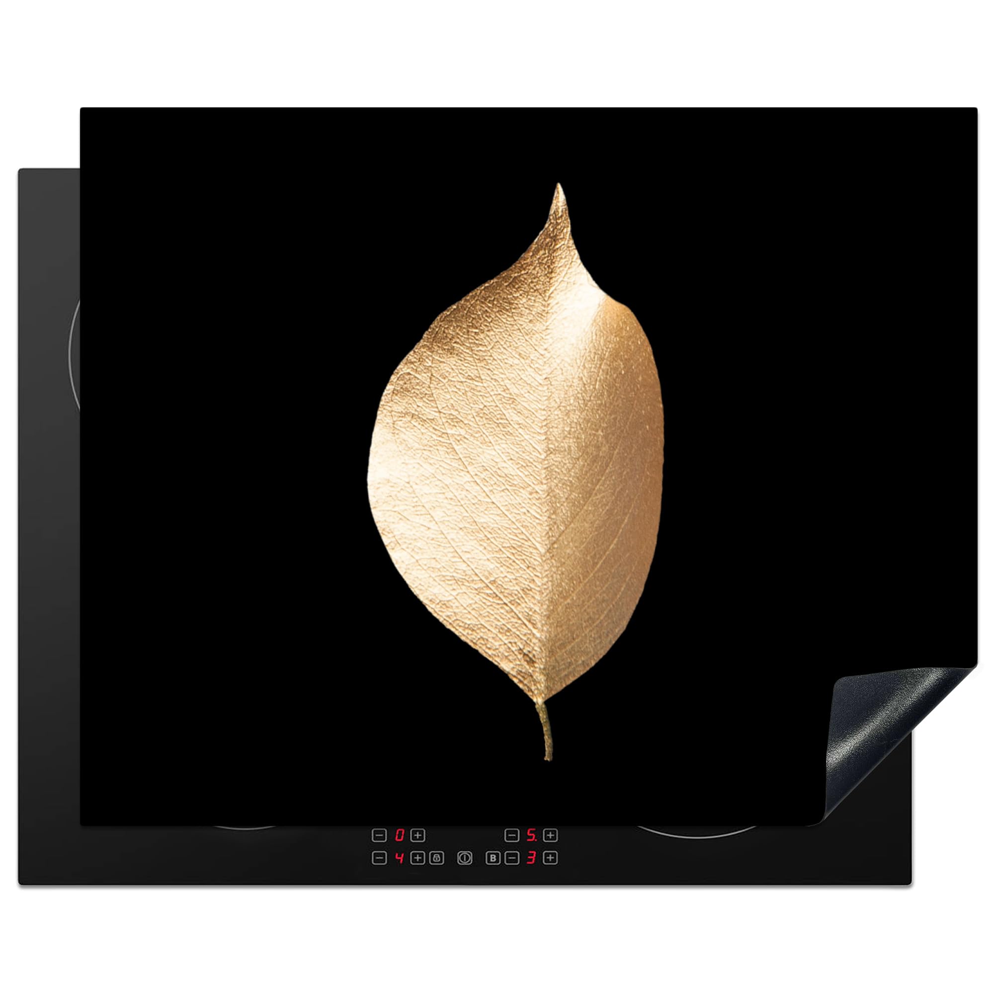 KitchenYeah© Induction Hob Protector Mat 20.5"x25.6" / 65x52 cm Stove Cap Top Cover Kitchen Cooker Covers for Electric Hobs Vinyl Leaves - Gold - Black - Plants - Luxury