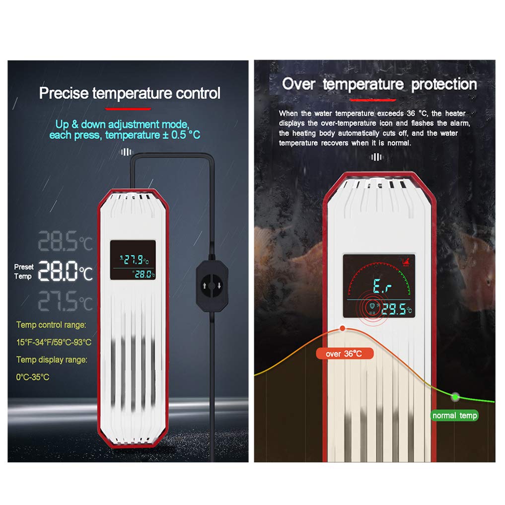 Calentador de Tanque de Peces de Acuario 300W-1200W, Calentador de Acuario de conversión de frecuencia PTC con termómetro, diseño Digital a Prueba de explosiones