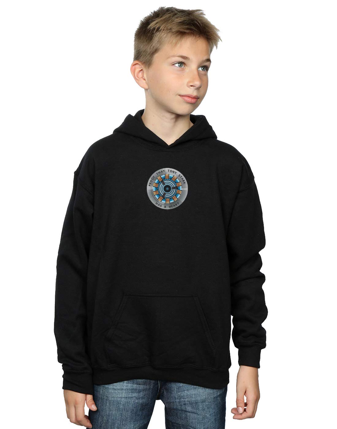 Absolute Cult Boys Black Marvel Avengers Endgame Tony Stark Heart Hoodie 9-11 Years