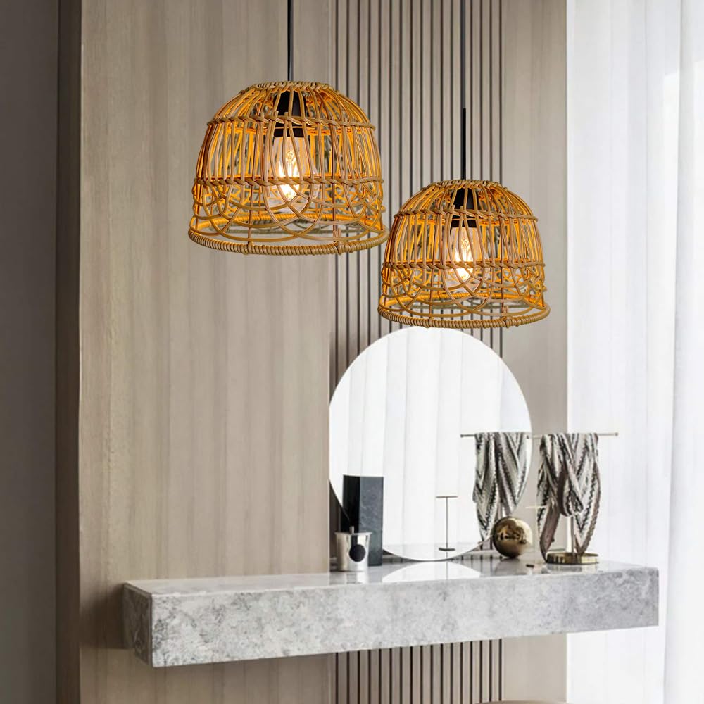 Lampadario Solare da Esterno, IP44 Lmpermeabile Lampada Sospensione Rattan Solare Con Telecomando, Lampadario a Sospensione Boho, Illuminazione Lampadario Rattan, Decorativa per Giardino