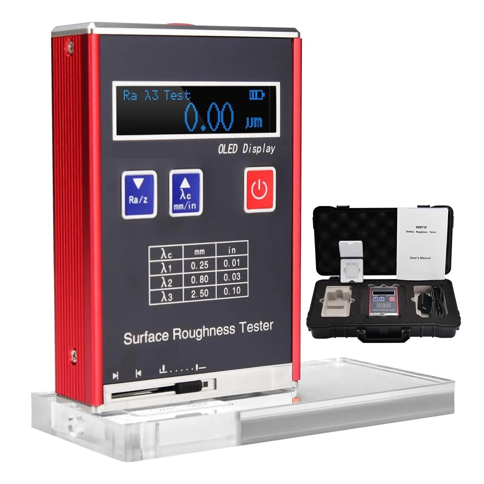 Jauge de rugosité de surface, profil de 0,01 μm, jauge de profil portable, 4 paramètres de test Ra/Rq Rz/Rt