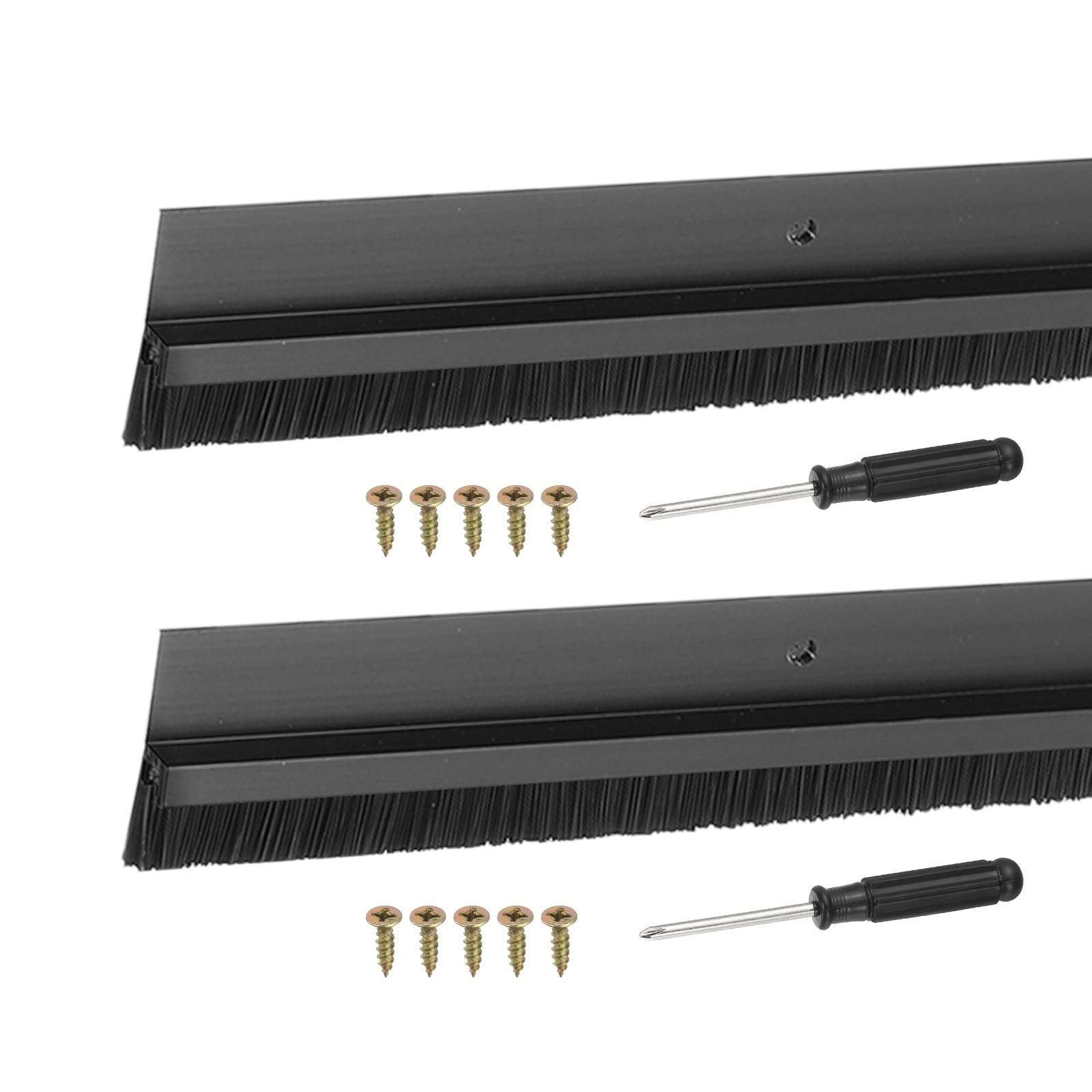 YELARXI Door Sweep Aluminum Alloy Brush Sweeps, 10mm Black PP Brush 1000 x 35mm Fit for Gaps of Door Bottom - H-Shape Holder (2 Pcs, Black)