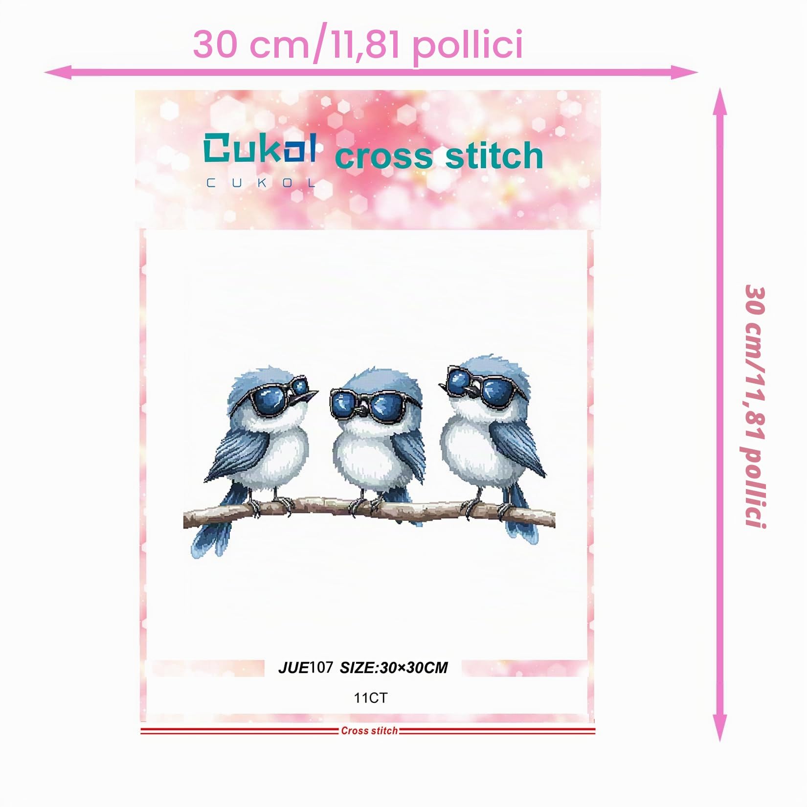 cukol cukol Kit Punto Croce da Ricamare Prestampato Completo, 11CT 30x30 cm | Quadro Uccelli, Schemi Facili per Principianti, Set Ricamo ha Aspetto Raffinato per Decorazioni Parete, Hobby Creativi