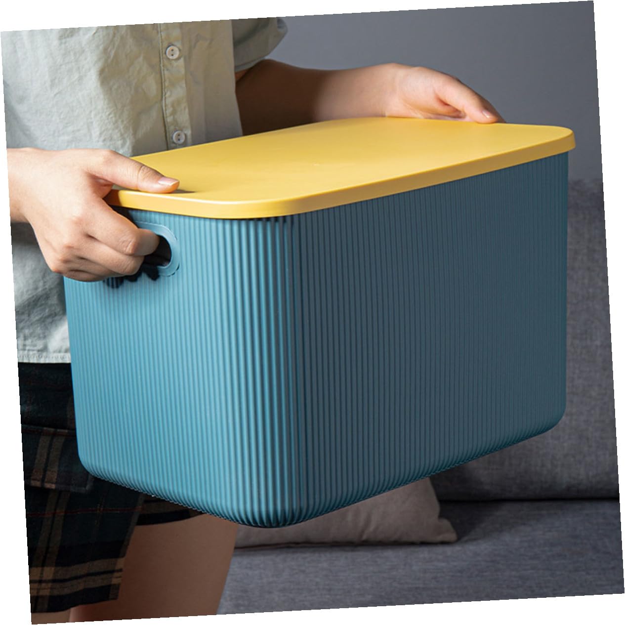 Alipis Contenedor de Almacenamiento Multiusos Pequeño 26.5x18.7x16.2 Cm de Plástico Azul con Tapa para Oficina y Hogar Caja Organizadora para Guardar Artículos Diversos