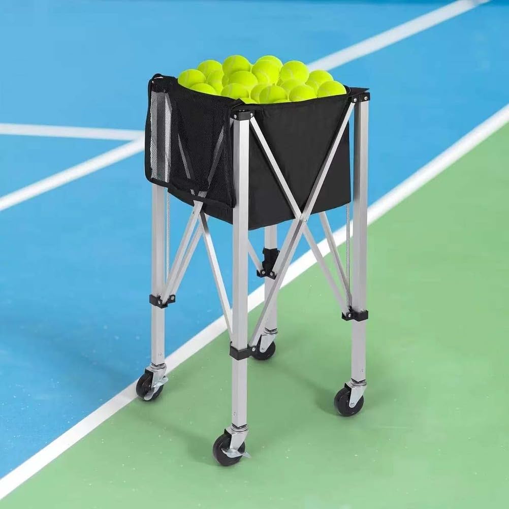 Carrello per palline da tennis, tramoggia pieghevole in alluminio con ruote, design a rotolamento liscio, borsa per il trasporto portatile, perfetto per pratica ed eventi sportivi